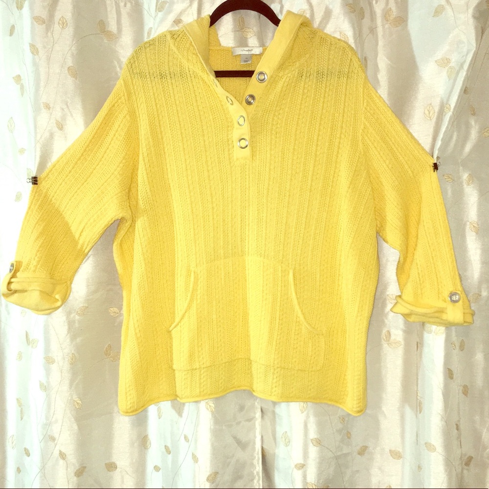 Light weight slightly open weave hooded sweater